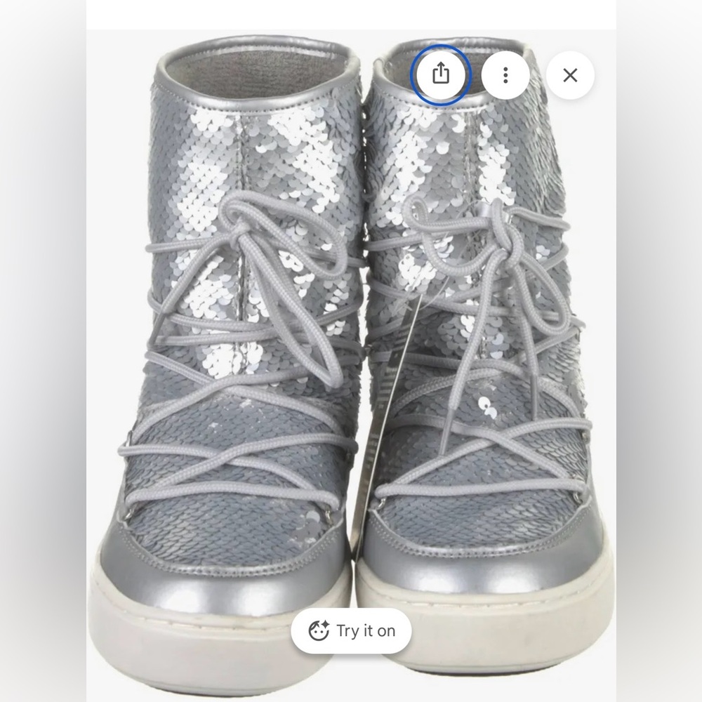 Moon Boot Mid Pulse Disco Short Platform Lace Up Silver Sequin Bling in Size 6